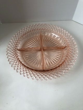 Anchor Hocking Miss America Pink Depression Glass Divided Serving Plate 8 - 3/4 "
