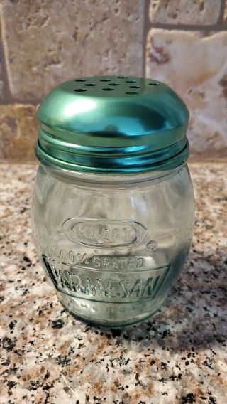 Vintage Kraft Parmesan Cheese Shaker Green Glass Jar W/metal Lid