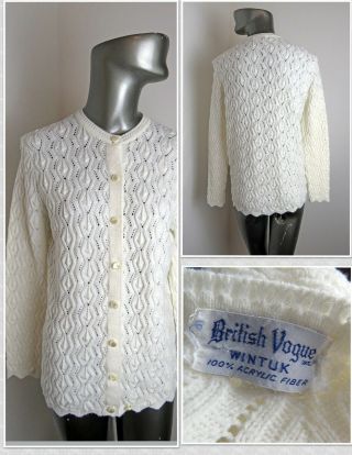 Very Cool 1960s Vintage Popcorn Knit British Vogue Cardigan Sweater - Sz S/m