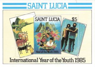 St Lucia 1985 International Year Youth Souvenir Sheet Mnh (sc 795)