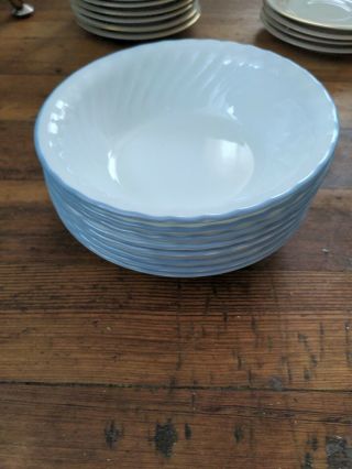 Set Of 8 Corelle Soup Cereal Salad Bowls Light Blue Swirl 7 Inches