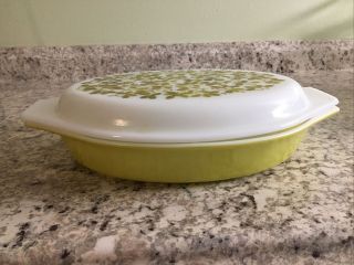Pyrex Olive Verde Green Divided Oval Casserole Dish W/ Lid 1 Qt 945 C Usa Made