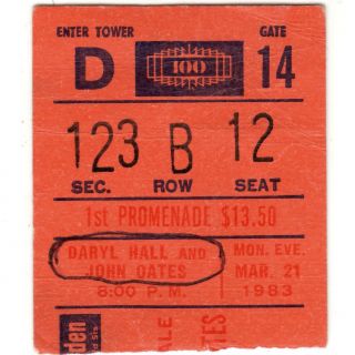 Hall & Oates Concert Ticket Stub Madison Square Garden 3/21/83 Maneater H20 Tour