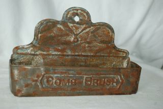 Antique Vintage Tin Combcase Wall Mount Comb And Brush Holder
