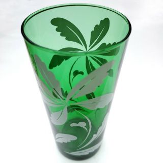 Vintage Mid Century Green Drinking Glass With Flowers 7 ",  Replacement Glass