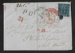 Modena Italy To Usa 40 Cts,  Double Tax Due Cover 1857 Very Scarce