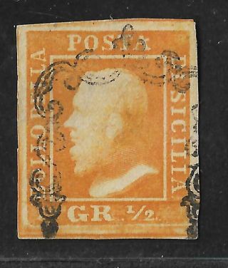Italy Sicily 1859 1/2gr Stamp Orange Sa 2a Cancel Certificate Cv$8300