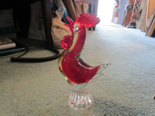 Vintage Murano Italy Glass Rooster Red