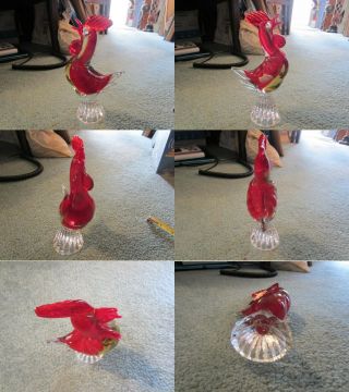 VINTAGE MURANO ITALY GLASS ROOSTER RED 2
