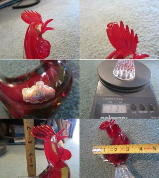 VINTAGE MURANO ITALY GLASS ROOSTER RED 3