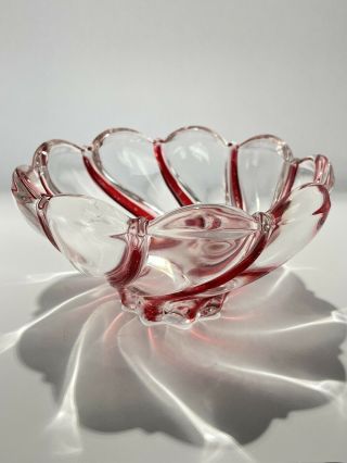 Mikasa Germany Red And Clear Peppermint Swirl Crystal Candy Bowl Dish 5.  5”