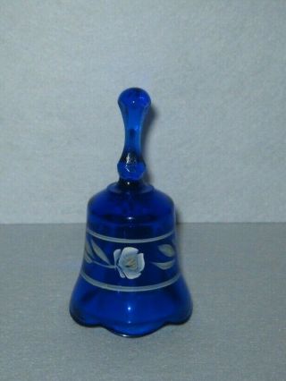 Fenton Bell - Cobalt Blue With Flowers - Hand Painted & Signed - Euc