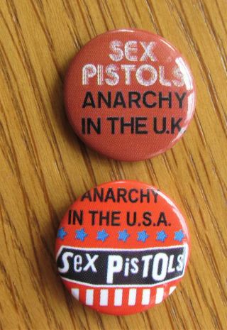 Sex Pistols Set Of Two (2) Metal Button Badge Punk Wave Anarchy Uk Usa