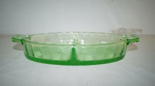 Antique Vaseline Uranium Green Depression Glass Divided Candy Relish Dish Floral 2