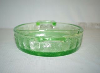 Antique Vaseline Uranium Green Depression Glass Divided Candy Relish Dish Floral 3