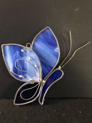 Vintage Stain Glass Butterfly Sun Catcher Handmade Glass And Metal