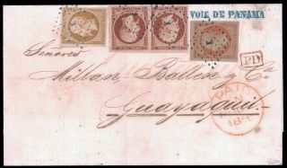 France 1853 - 60 Napoleon Iii Empire Issue On 2fr10c Rate Cover To Ecuador 14 18