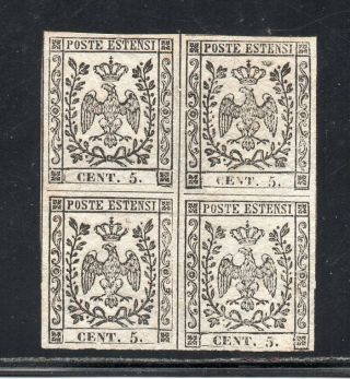 1852 Italy Modena 5c Mnh Block Of 4 Proof Stamps With Watermark