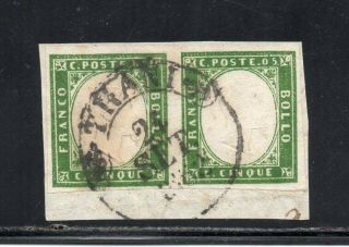 1862 Italy Sardinia Sa 13d Pair,  7 Days Before First Day Cancel,  Wow