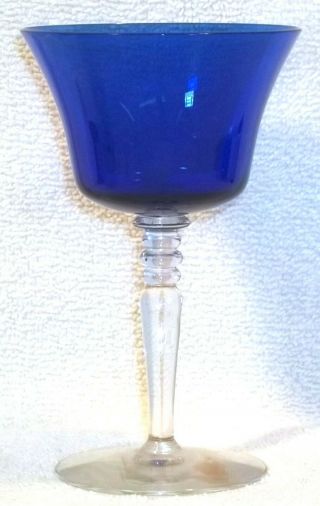 Central Glass Crystal Wine Stem Cobalt Label FUND 2