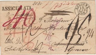 1846 Stampless Folded Letter Italy Bologna Holland Redirected Geneve Assicurata