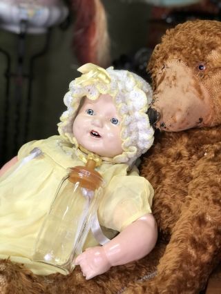 Antique Composition Baby Doll 22” Dimples Type Vintage Dream W/ Dress Bubbles