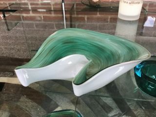 Early Vintage Murano Glass Shell Swirl Dish Bowl Green Gold White