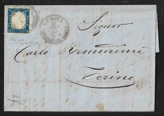 Italy Kingdom Sa.  11ha Genova Rare Colour Cover 1863 Certificate