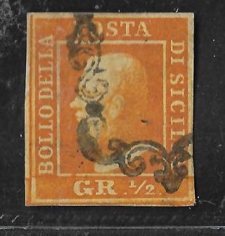 Italy 1859 Sicily Stamp 1/2gr Orange Sas 2a Certificate