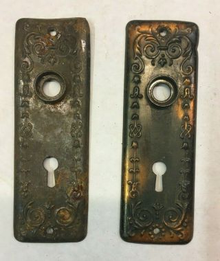 2 Vintage Eastlake 5 3/4 " By 1 7/8 " Metal Door Knobplate Antique Victorian