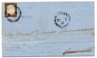 1861 Italy Sardinia Cover Sa 14cb Messina Rare Pmk $9150.  00