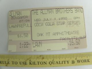 The Allman Brothers Band Concert Ticket Stub July 4 1990 Birmingham Al Oak Mt.