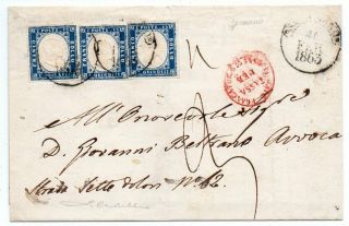 1863 Italy Cover Sa 11x 3 Stamps,  Insufficient Franking Pmk $3650.  00