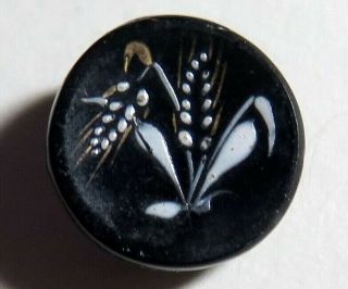Sml Black Glass With Fired Enamel Button - Wheat,  Grain