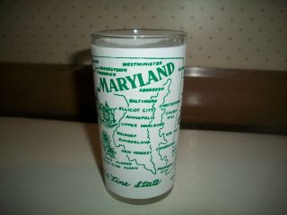 Vtg Frosted Maryland State Drinking Glass Hazel Atlas W/ Green Pyro