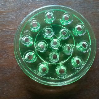 Vintage Green Depression Glass Flower Frog 16 Holes
