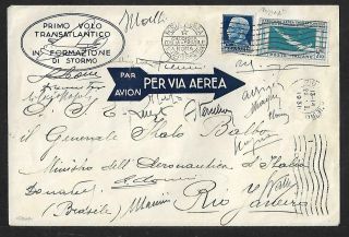 Italy Balbo Mass Flight To Brazil Signed Pilots Air Cover 1930 Exhibition Piece
