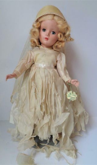 1950s Madame Alexander Margaret Bride Doll With Wrist Tag 14 " Hard Plastic