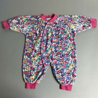 Vintage 90s Miniwear Baby Girl Colorful Floral Print Velour One - Piece Romper
