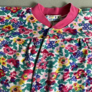 Vintage 90s Miniwear Baby Girl Colorful Floral Print Velour One - Piece Romper 2