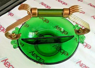 Emerald Green Depression Glass Paden City Divided Dish With Handle 1940 