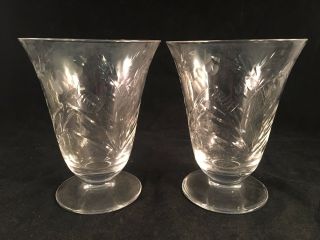 Etched Floral Clear Glass Footed Drinking Glasses 4 - 1/2 " H X 3 - 1/2 " D,  Set Of 2