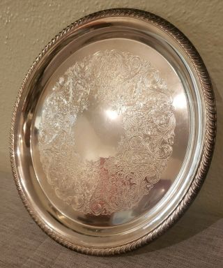 Antique Round Silver Plate 171 Etched Wm.  Rogers Serving Tray 12 Inches Round