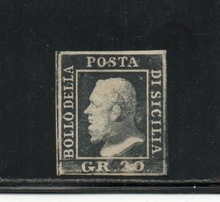 1859 Italy Sicily Sa 13b,  20gr Violetto Ardesia Scuro $17000.  00