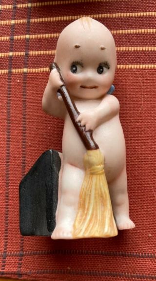 Rose O’neill 3 1/2” All Bisque Kewpie “the Sweeper” - Marked