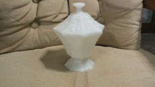 Milk Glass Candy Dish With Lid - Vintage Anchor Hocking Grape Pattern