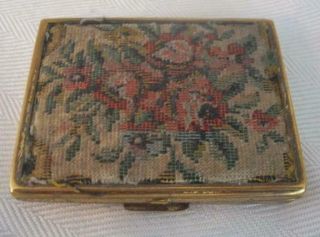 Antique German Golden Seal Ein Brass Tone Floral Tapestry Powder Ladies Compact