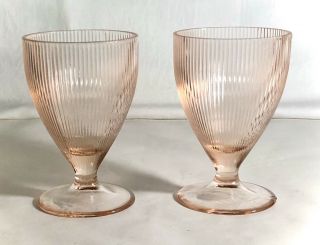 2 Jeannette Pink Homespun 4 " 5 Oz.  Footed Tumblers No Band