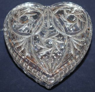 Czech Republic Pressed Lead Chrystal Heart Shaped Candy Dish With Lid