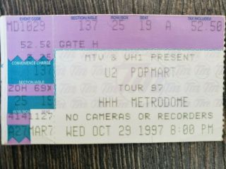 1997 U2 Popmart Mtv & Vh1 Concert Ticket Stub Hhh Metrodome Mpls Mn